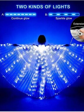 IMucci LED Lighted Belly Dance Isis Wings Frozen Cape w/ Sticks